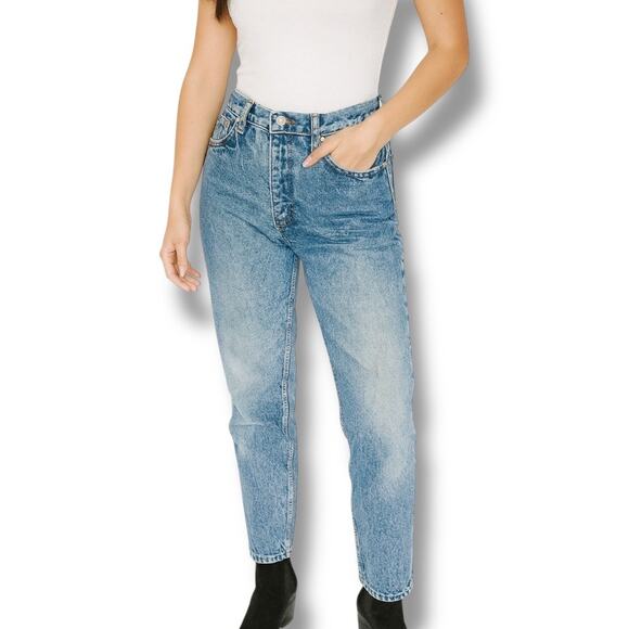 Vintage 90s Anchor Blue Relaxed Fit High Waisted Medium Wash Mom Jeans 13/14 - Picture 1 of 11